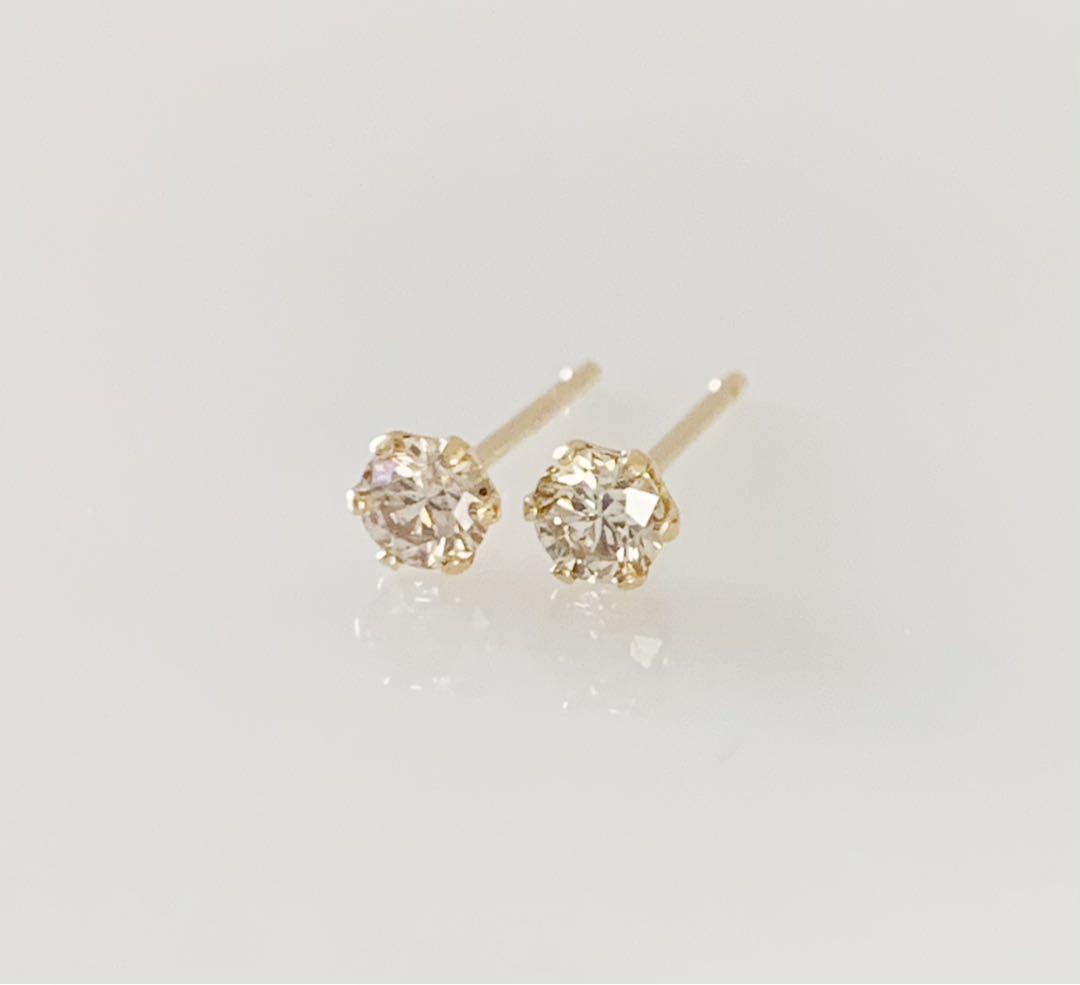 K18！シンプル1粒 天然ダイヤモンド 0.20ct ピアス！
