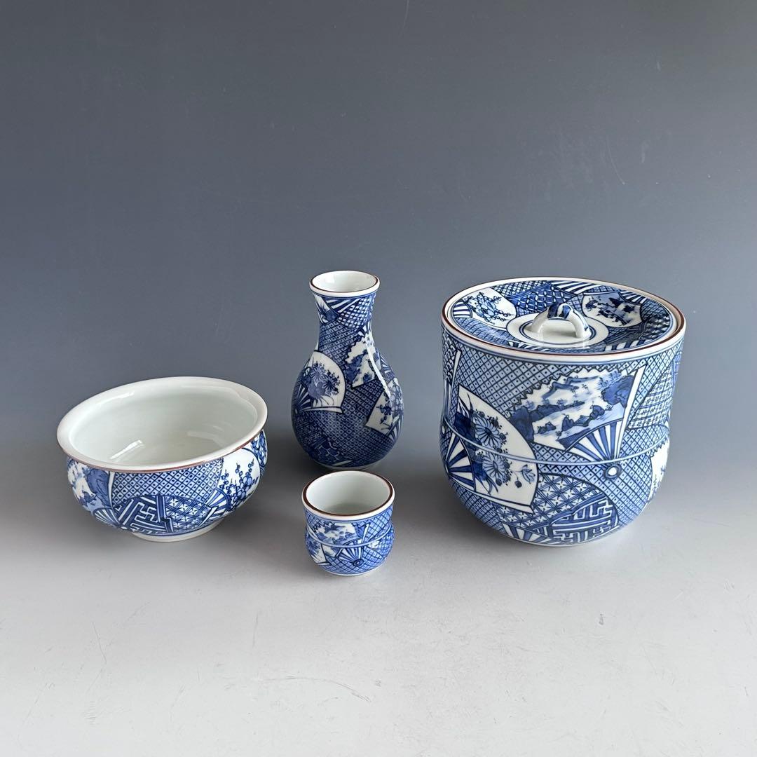 茶道具 染付 扇面絵 皆具 林秀峰 共箱 台子 水指 尺立