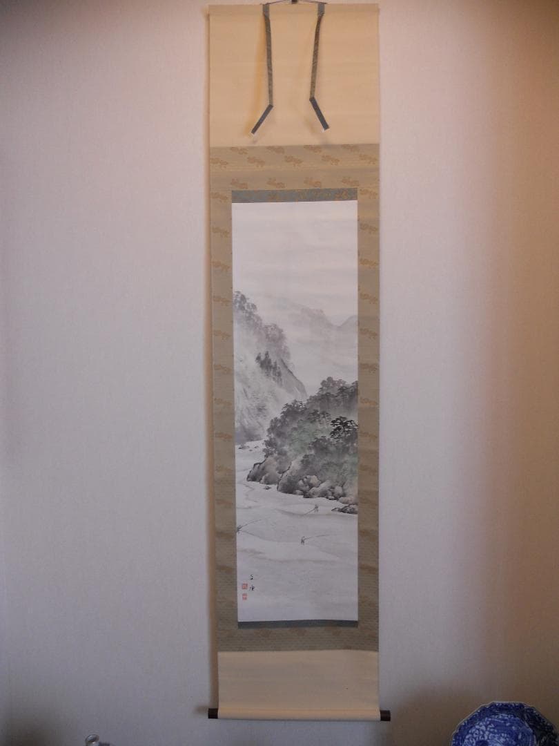 掛け軸 佐藤古岫 清渓釣遊図 紙本 希少 軸装 茶道具 掛軸 美品 です。