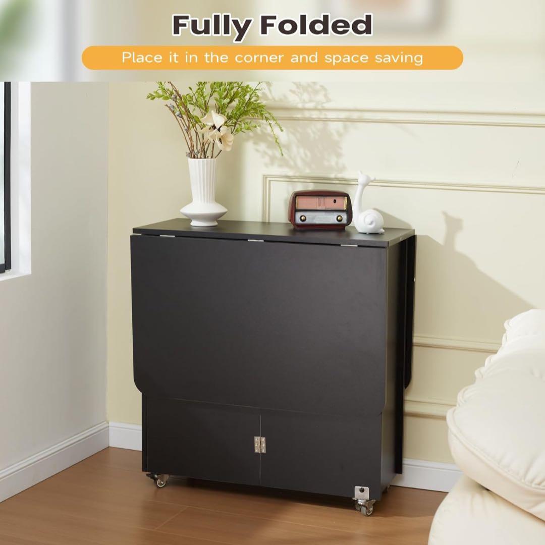 ダイニングテーブル 折りたたみ式 ドロップリーフダイニングテーブル 収納付き 黒