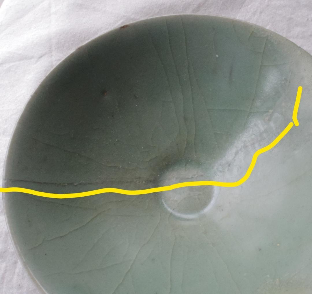 高麗青磁盃 優美な形 美しい色 ☆観賞用、割れたものを直し。