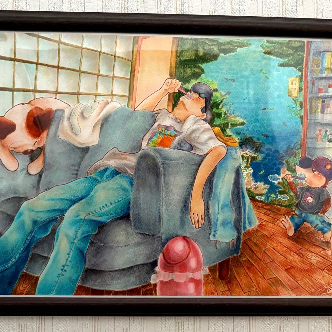 SALE(F6号）斎藤真一【赤い舞台】肉筆/表裏サイン有り/落款有り/油絵