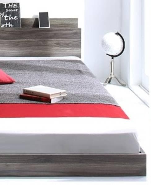 シングルサイズ・棚コンセント付きフロアベッド・ダークグレー 7-12