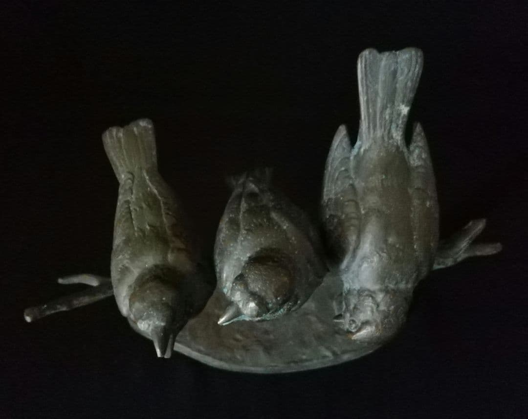 超レア逸品 枝に止まった3羽のスズメ ブロンズ W.ROBRA作 アール