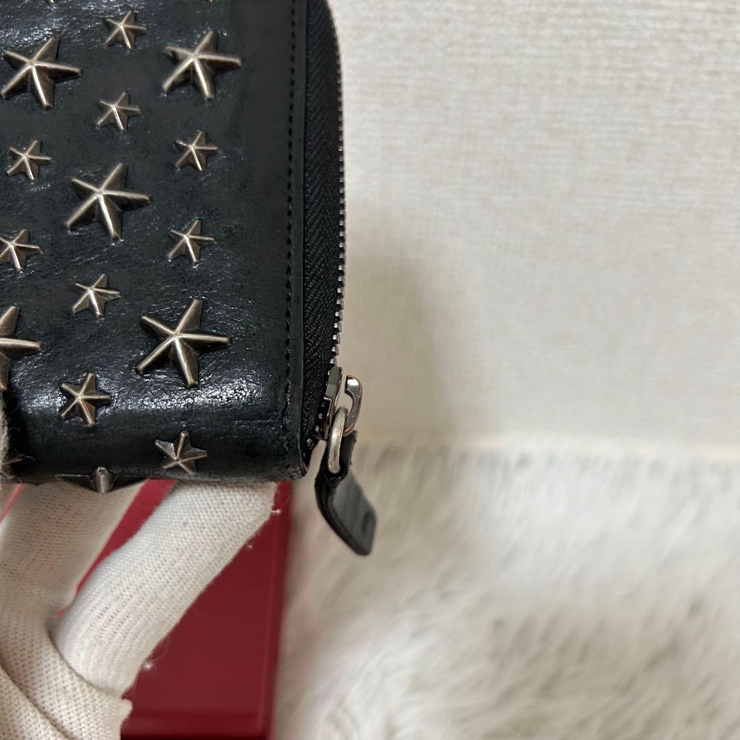 【美品✨スタッズ/コンパクトウォレット】ジミーチュウ　折り財布　レザー　ブラック