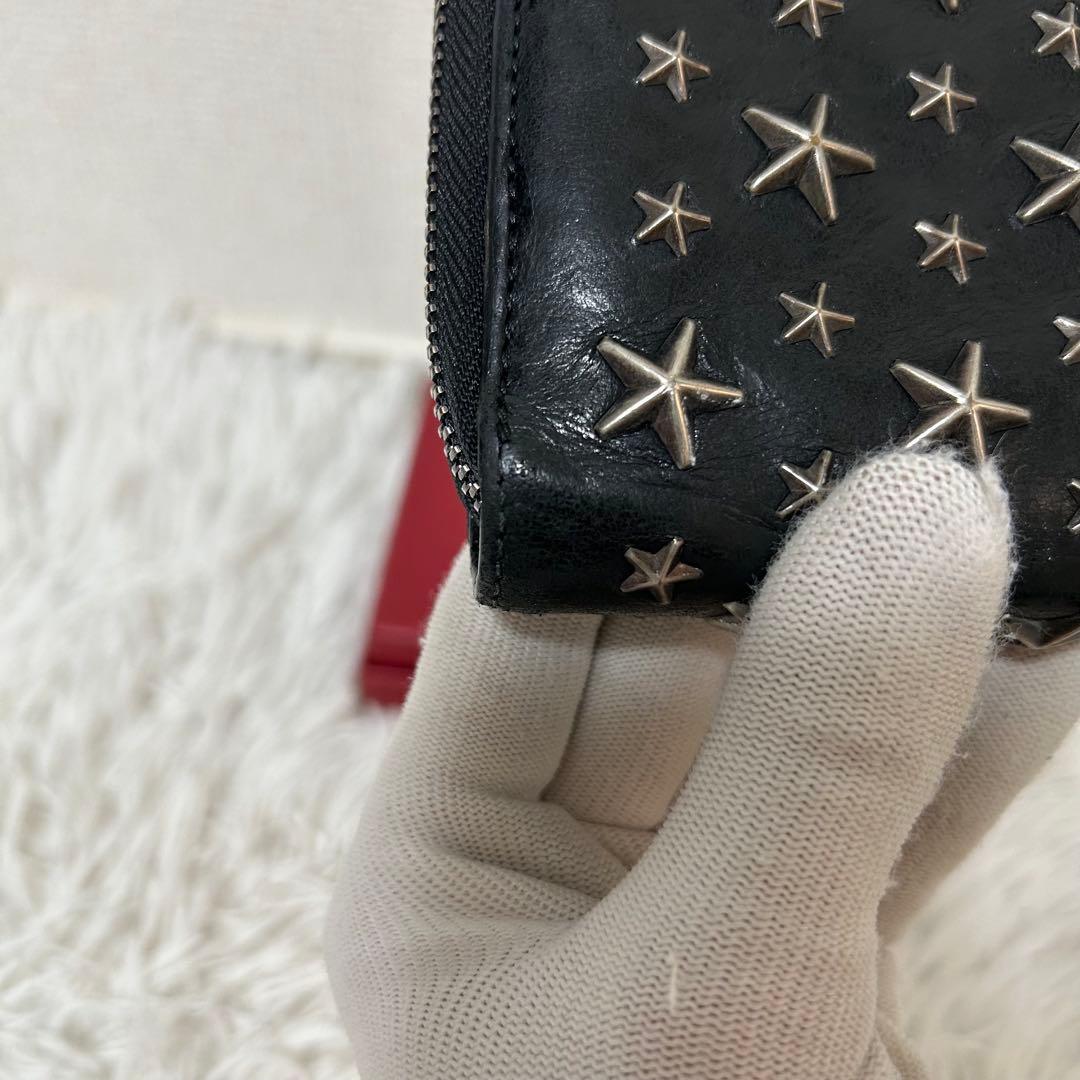 【美品✨スタッズ/コンパクトウォレット】ジミーチュウ　折り財布　レザー　ブラック