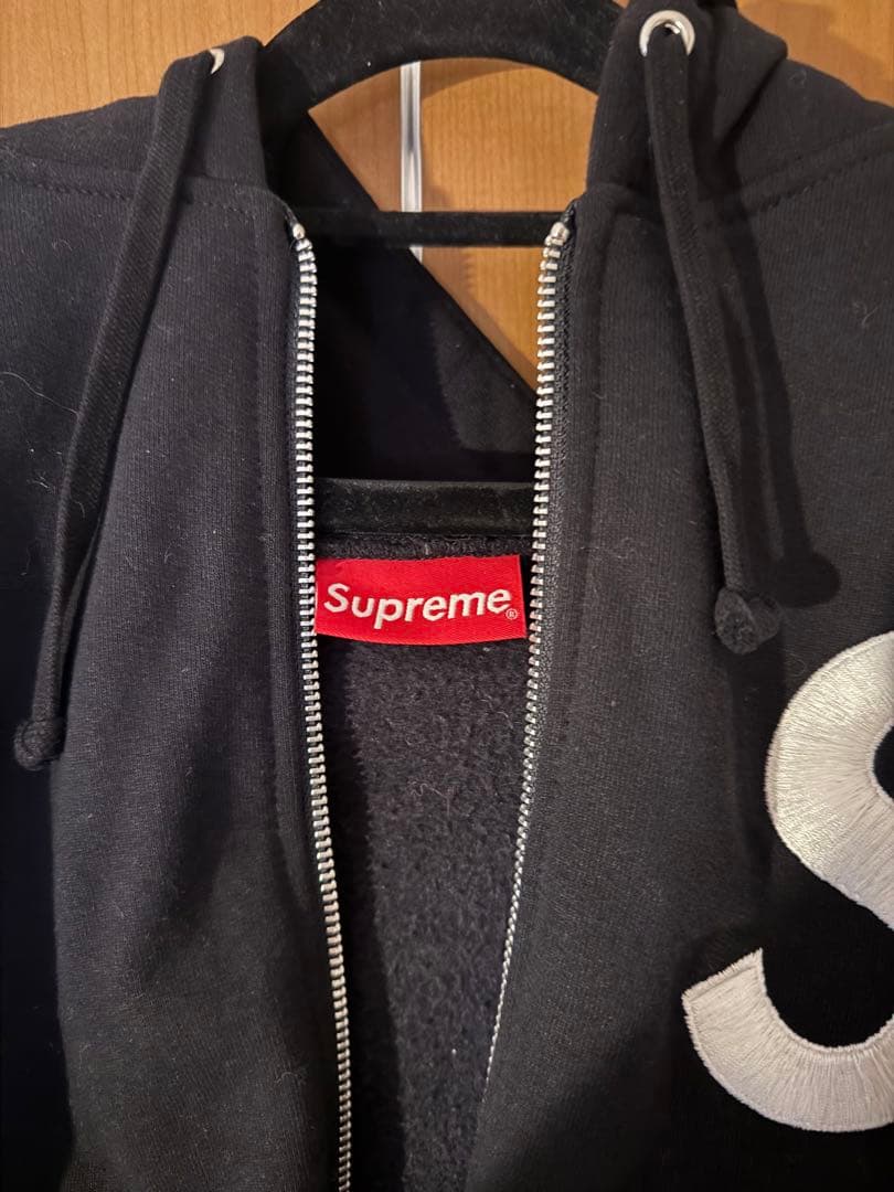 Supreme ブラック フルジップ パーカー Sロゴ　XL