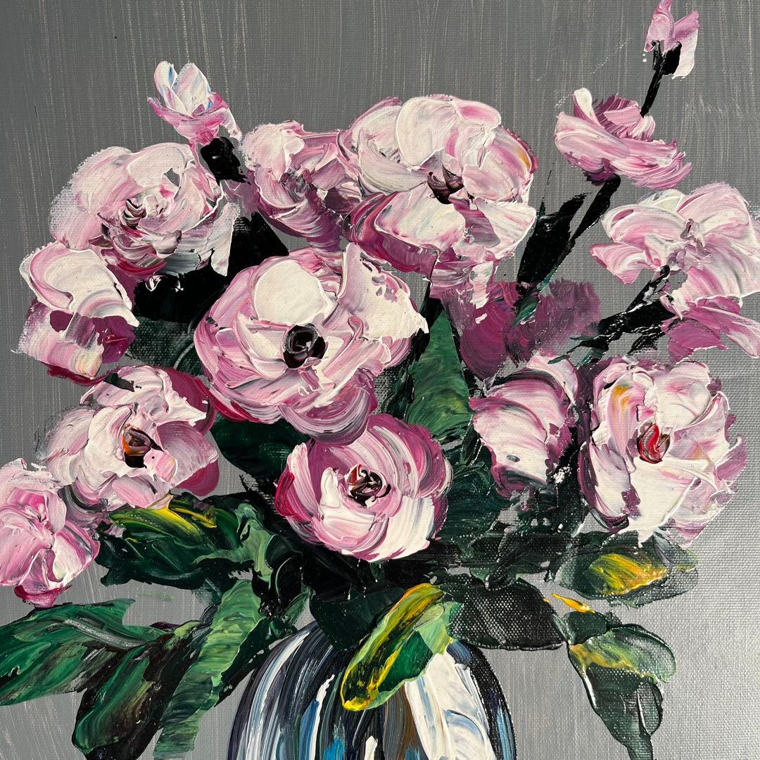 手書き油絵 花瓶の花 額付 肉筆絵画 インテリア 油彩画 - メルカリ