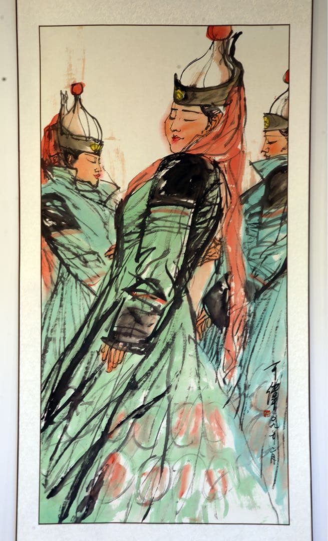 ウイグルの娘の舞 中国画（水墨画）、人物、少数民族の娘