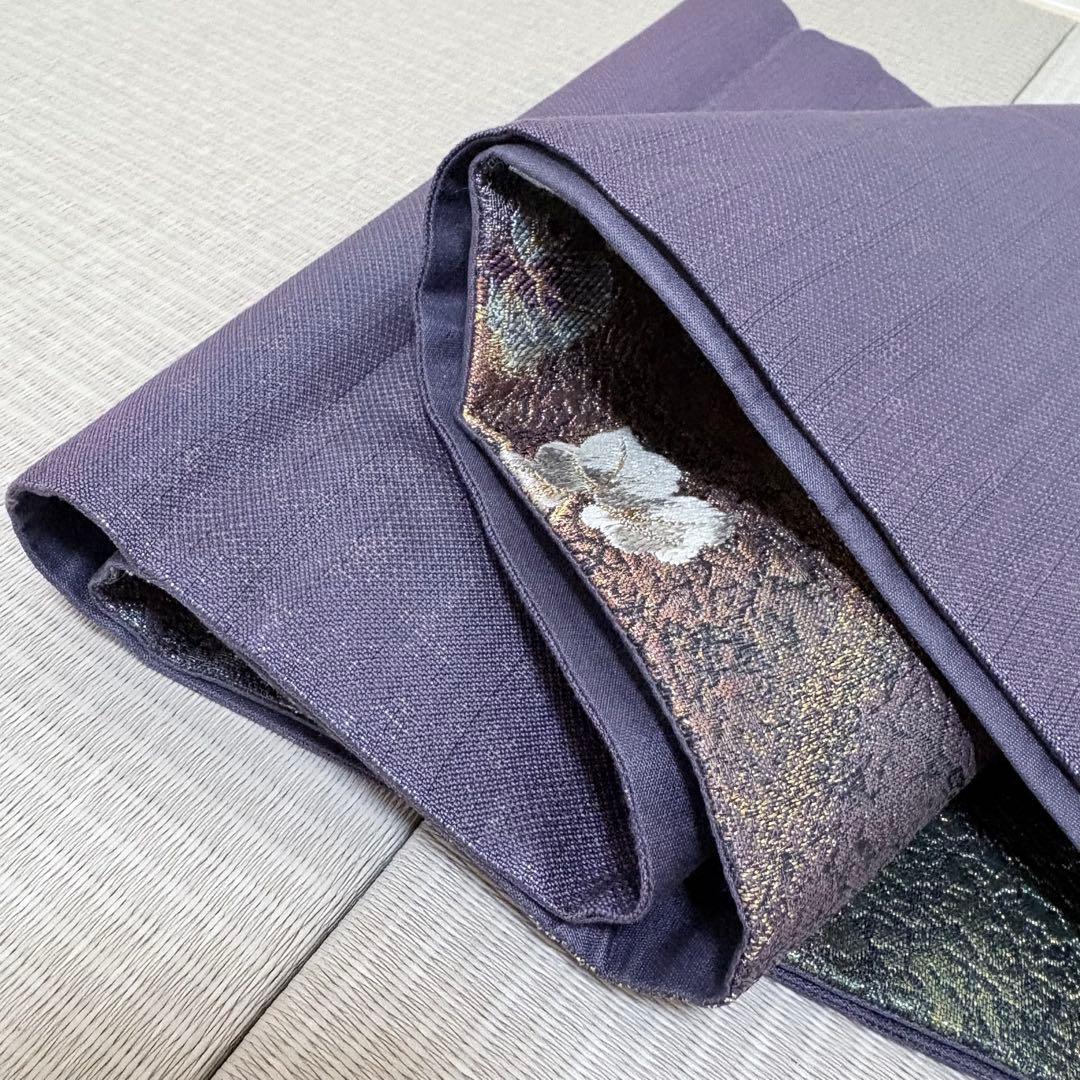 正絹 袋帯 葡萄唐草文様 紫系 金糸 六通柄 フォーマル 礼装 31.8cm