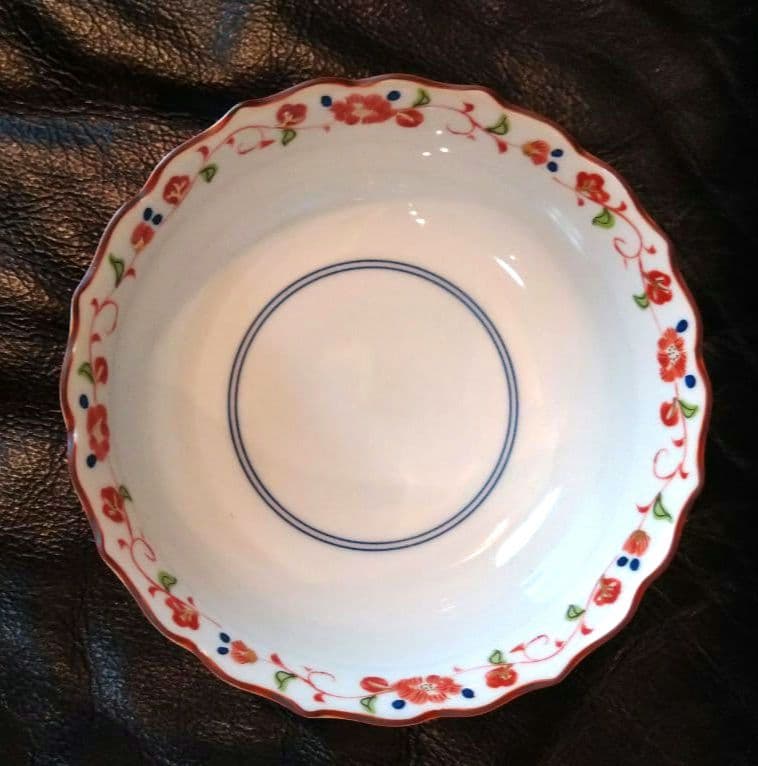 ⬛【古美濃焼】・銅鑼鉢・金彩・赤絵♢【古橘吉・たち吉】輪花型・