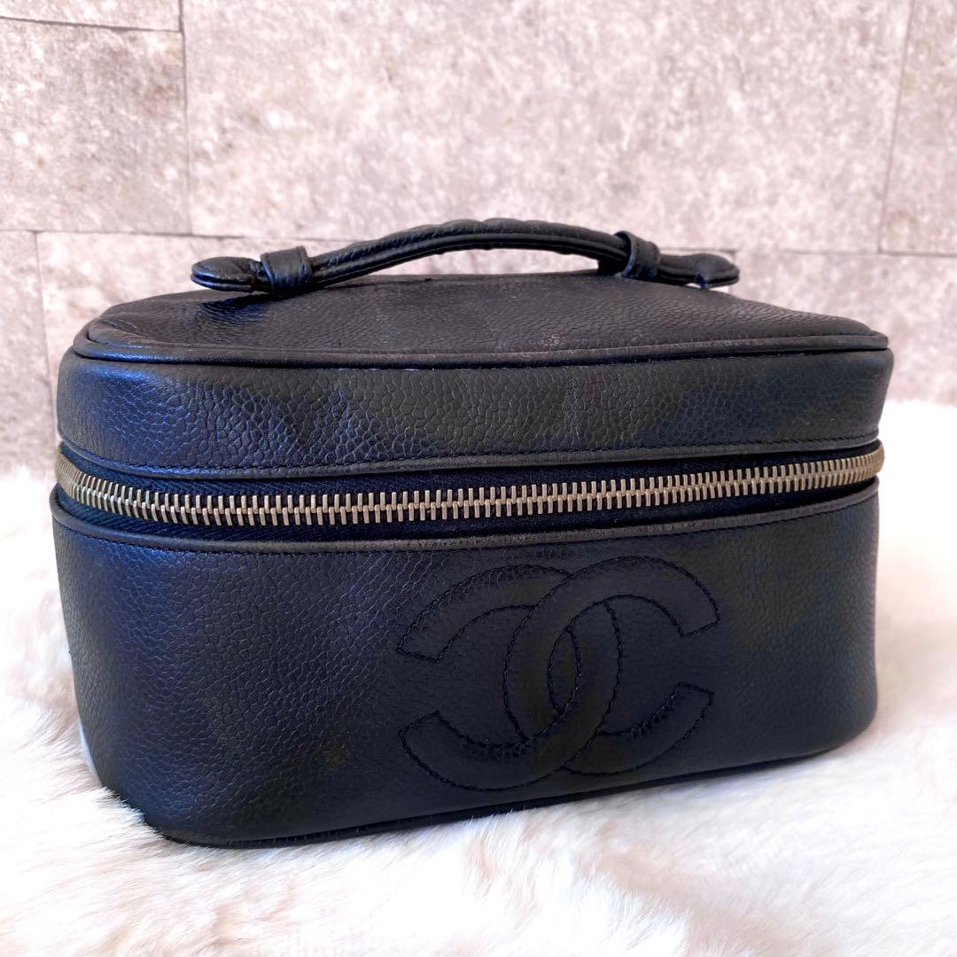 CHANEL バニティバッグ ポーチ シリアルナンバー有り キャビアスキン 黒