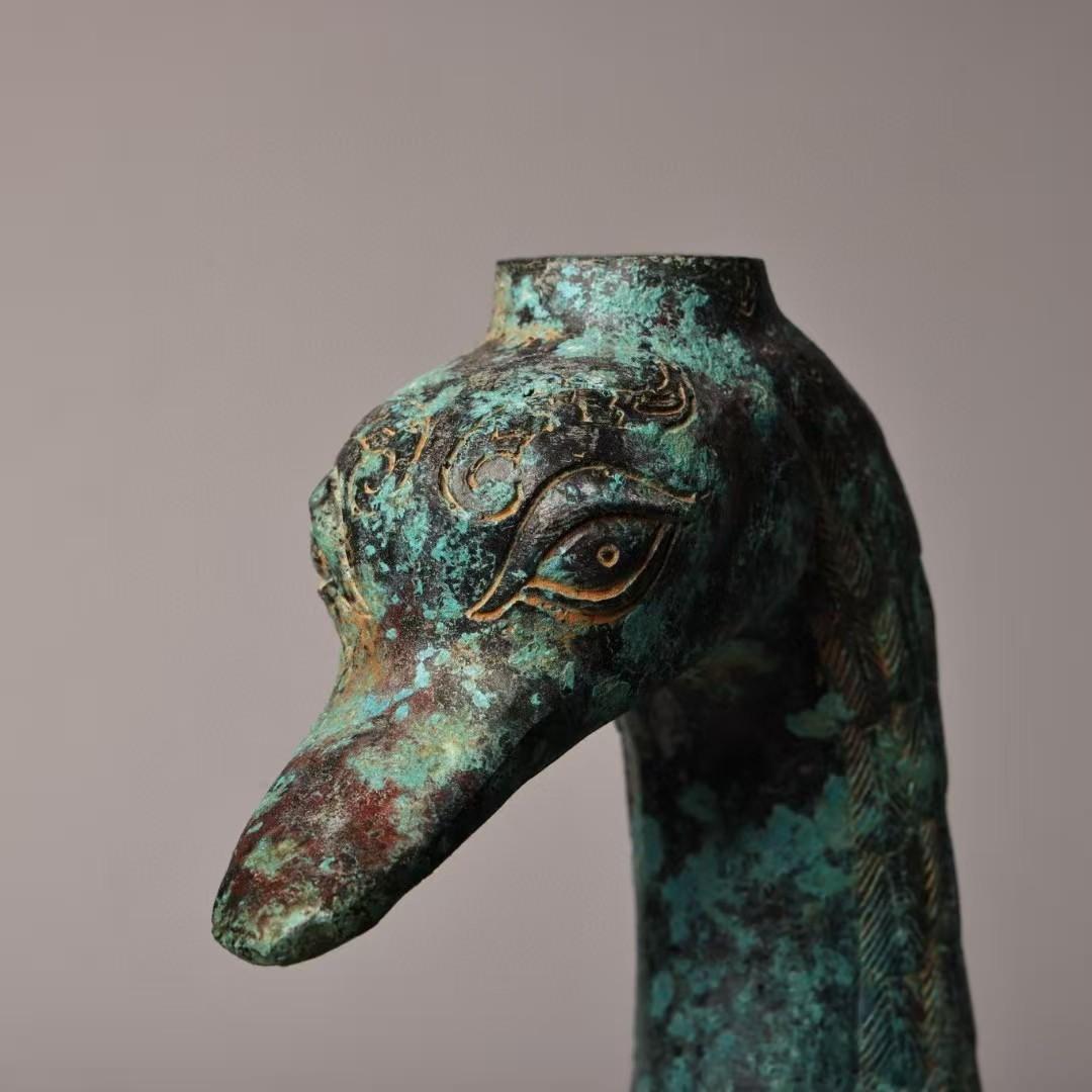 中国古美術 珍蔵 銘文入 青銅 鶴嘴壺 花瓶 時代物 純銅製 風水開運 文