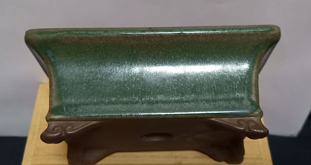 陶翠盆栽鉢 新品未使用品 緑釉薬 長方形