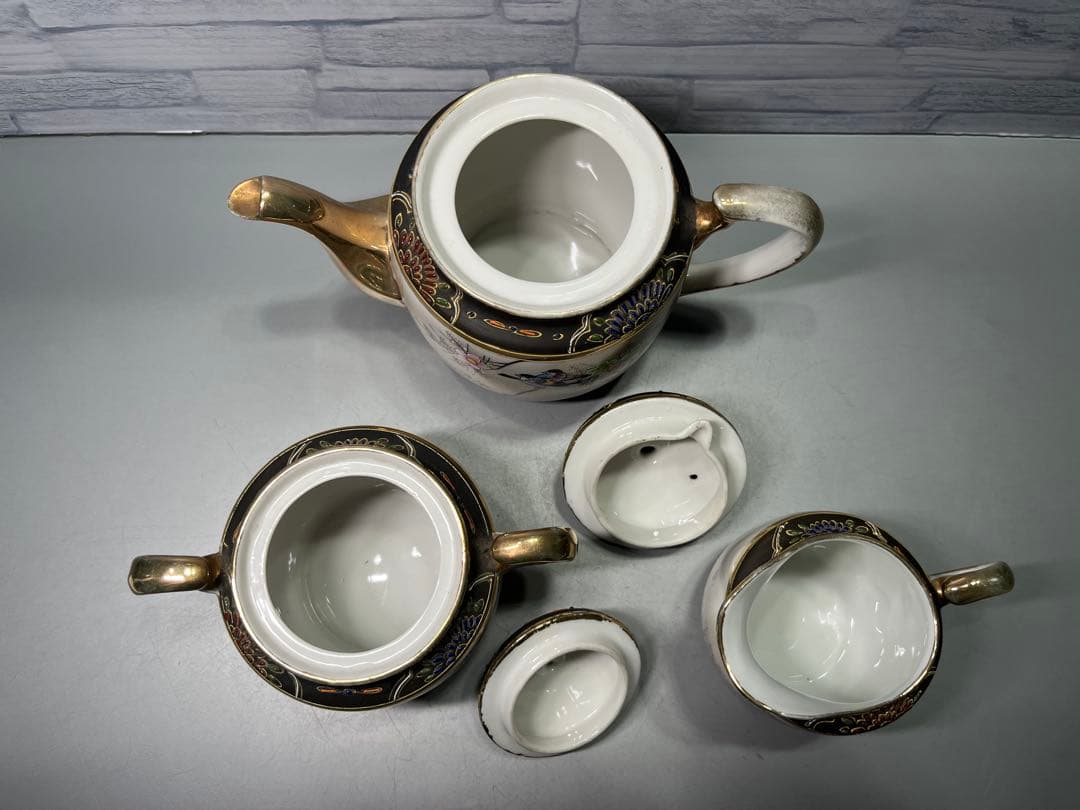 大正〜昭和初期　輸出向　九谷焼　ティーポット　シュガーポット　ミルクピッチャー