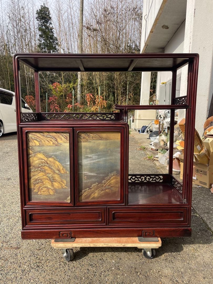 蒔絵　茶箪笥　飾り棚　唐木　和箪笥　アンテイク花梨　昭和レトロ 蒔絵 茶箪笥 飾り棚 唐木 和箪笥 アンテイク花梨 昭和レトロ