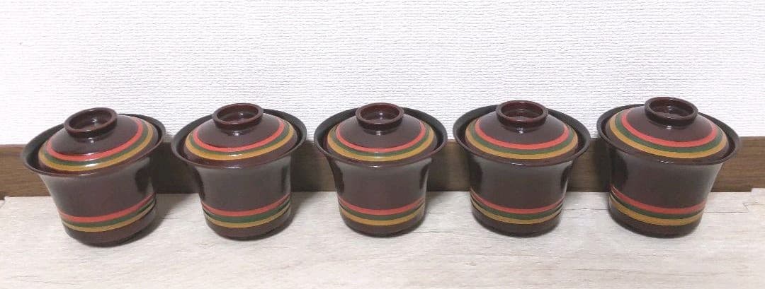 お値下げしました、5客組　目はじき　独楽塗　小吸物椀