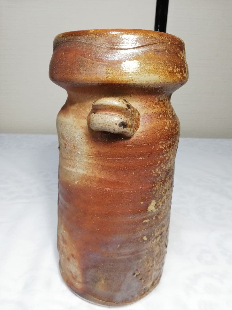 日幡光顕 備前焼 耳付窯変花入 花器 フラワーベース 花瓶 置物 工芸品 茶道具