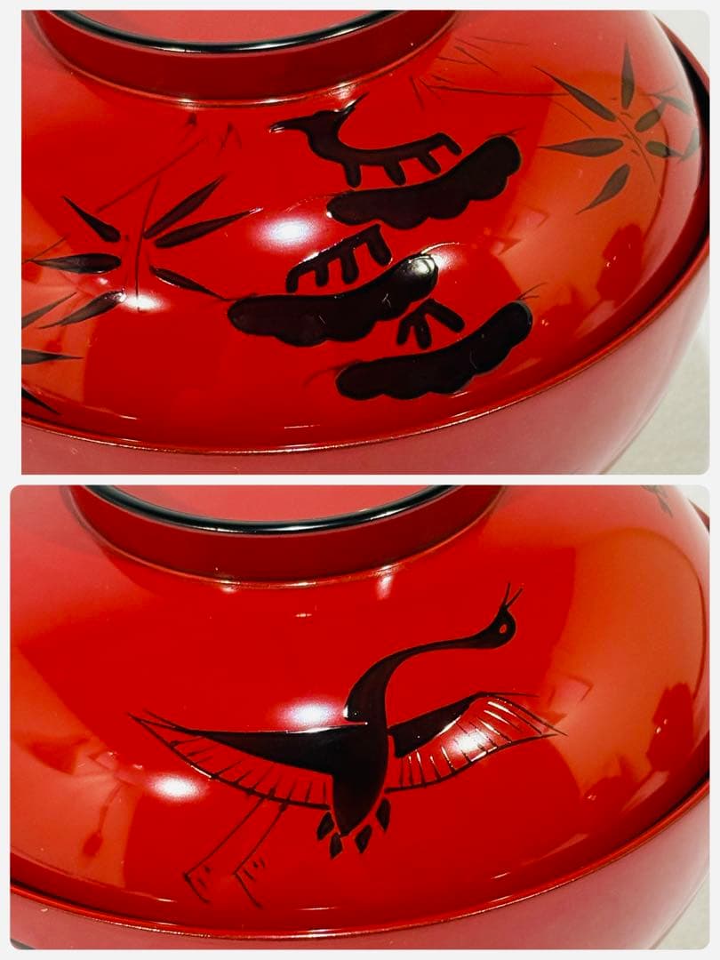 輪島塗　北村葵春造　朱塗 蓬莱山絵　煮物椀五客　美品　共箱　茶道具　懐石　送料込