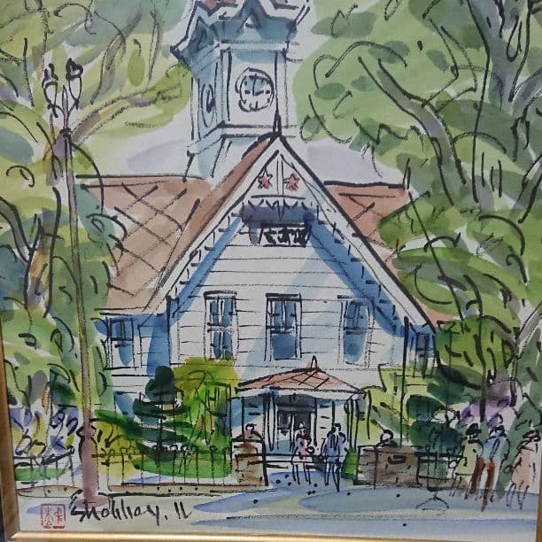 絵画 真作 中本昭平 「札幌時計台」色紙に水彩
