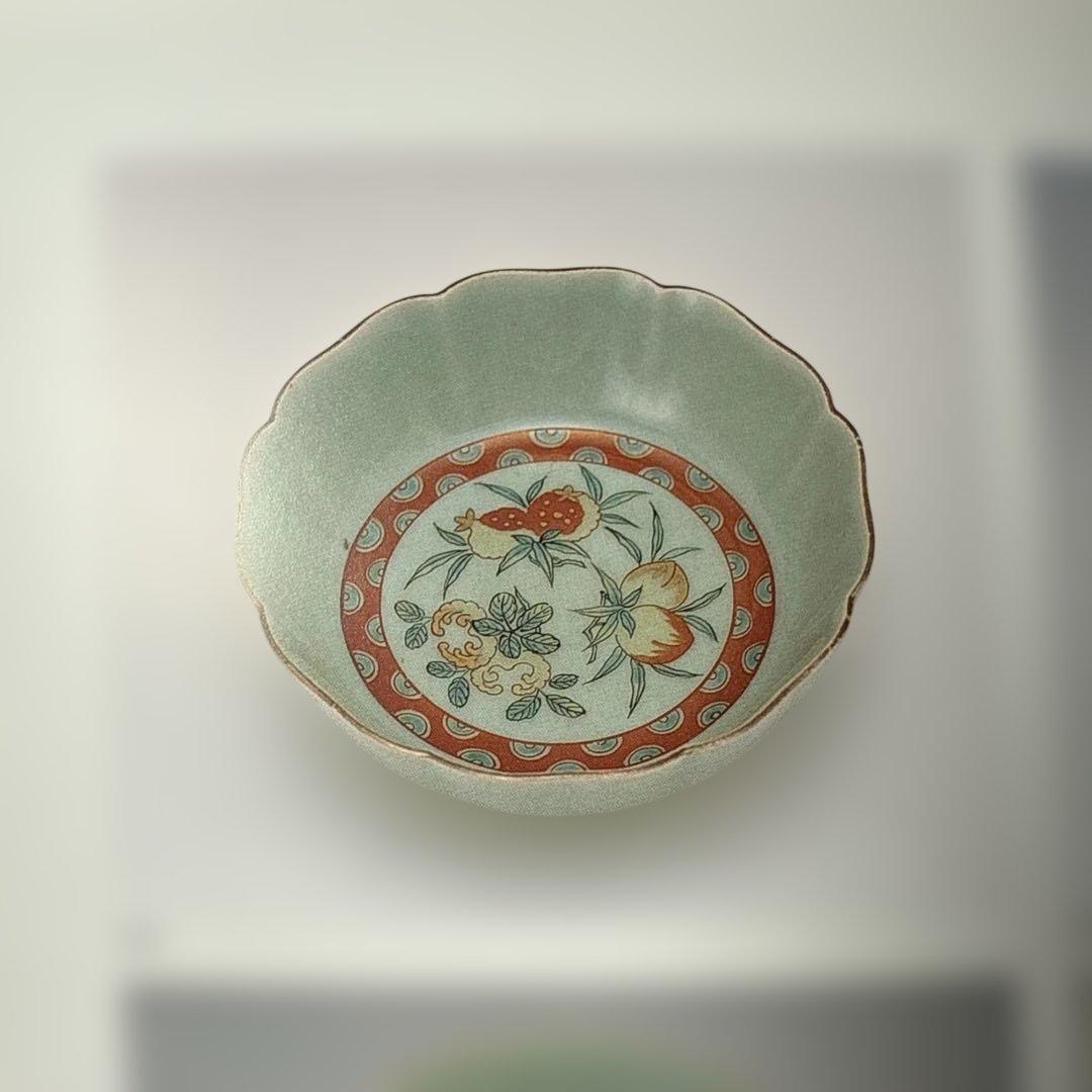 紫田コレクション！ 1700年〜1740 青磁三果文輪花鉢 五客 図録掲載品