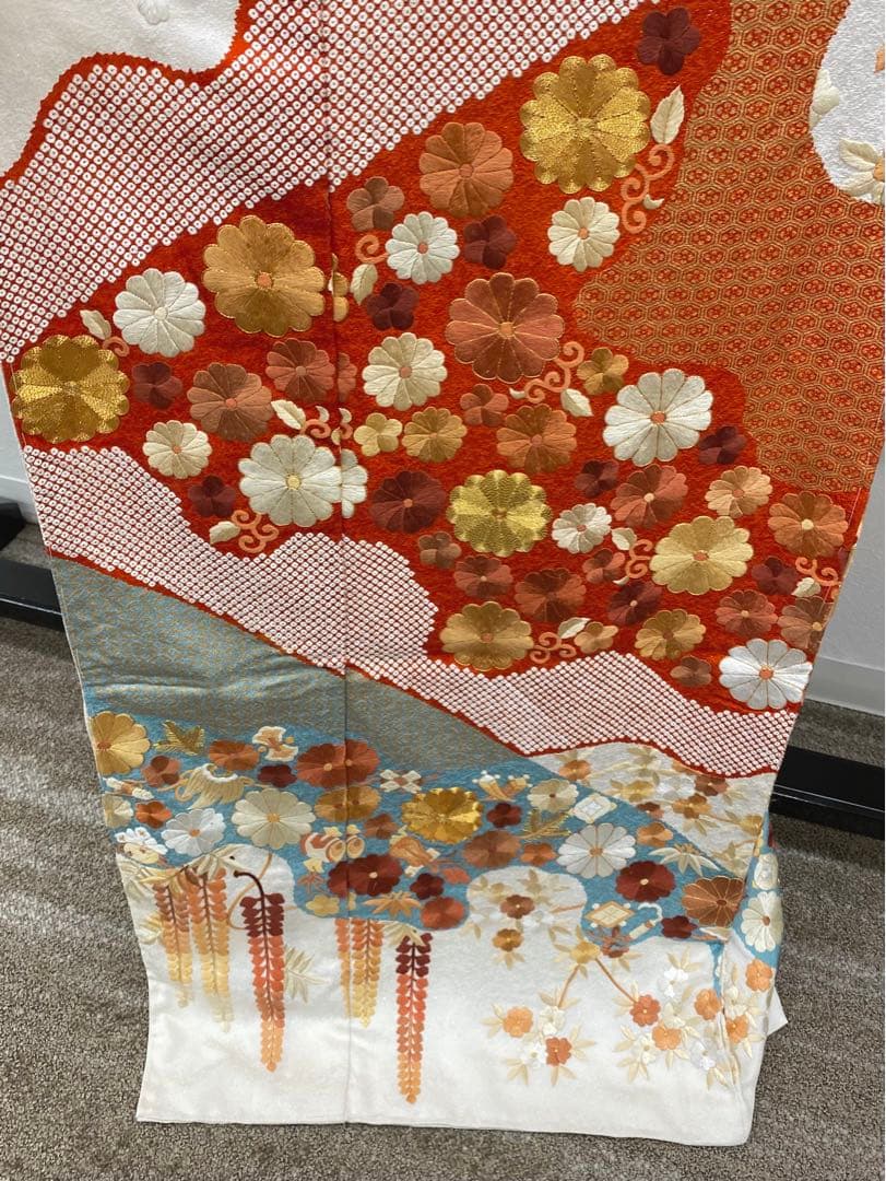 豪華 総手刺繍 振袖 仮絵羽 未仕立て 銀通し 金駒 金彩 宝尽くし