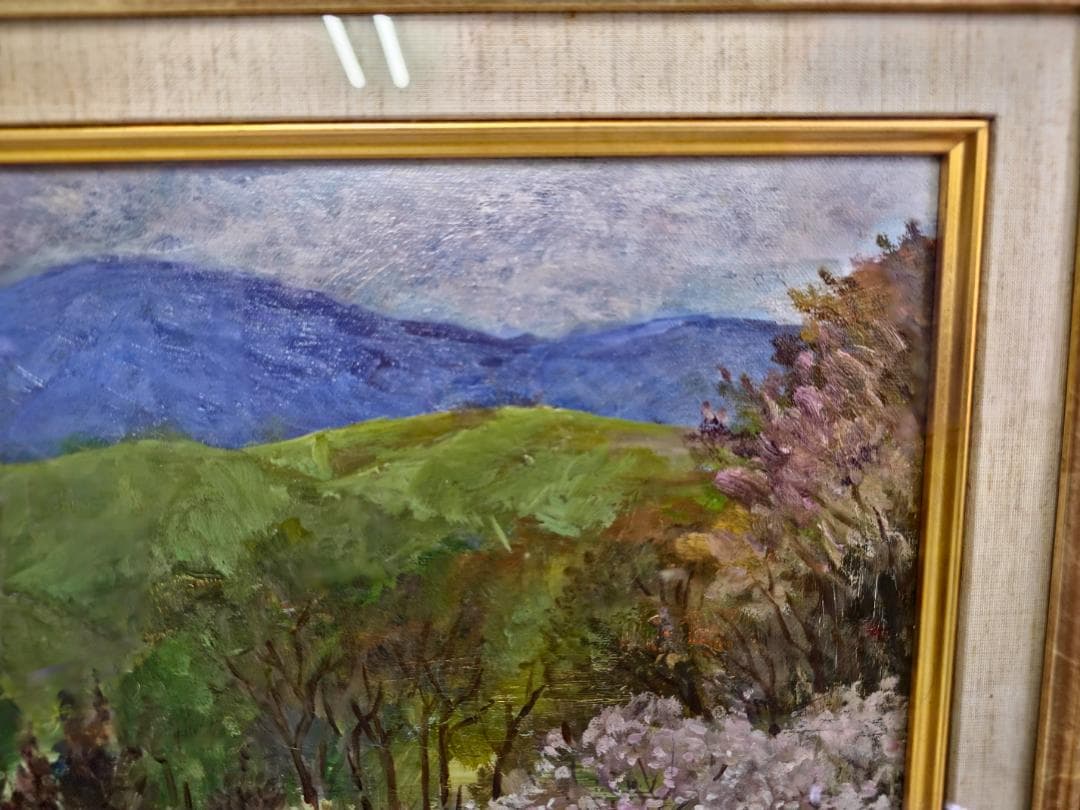 M▽野々村晃 油彩 絵画 額縁 F4 近江路 待春 蒲生 (38222)