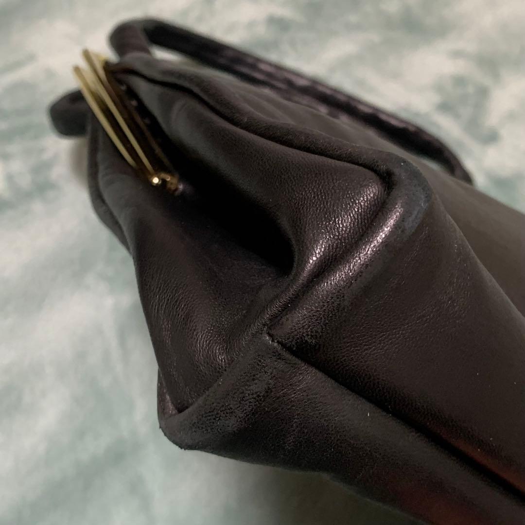 濱野 HAMANO ハマノ 天然石 ラムレザー ハンドバッグ ブラック 高級