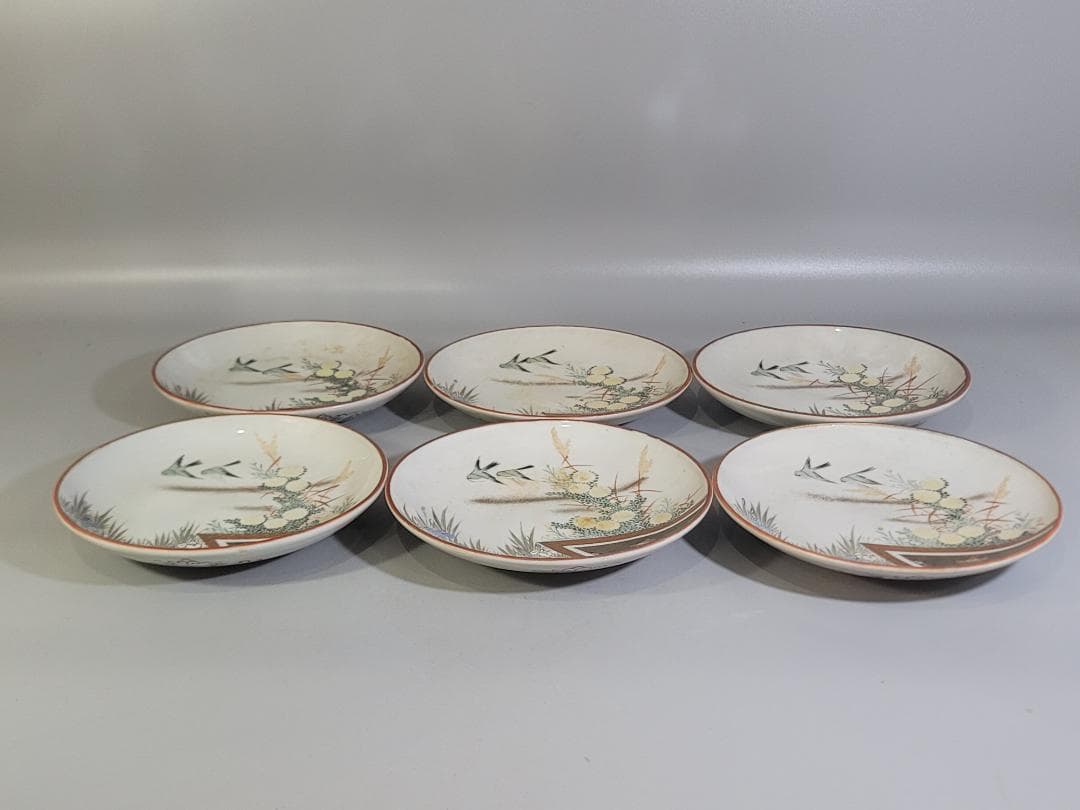 九谷 金彩赤絵 花鳥紋 細密画 皿 六客 明治 DT378 - メルカリ