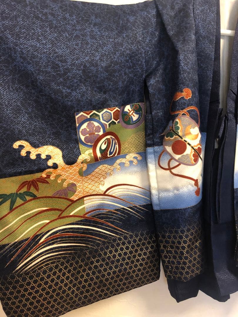 七五三 男の子 着物 袴　フル セット 鶴 波模様