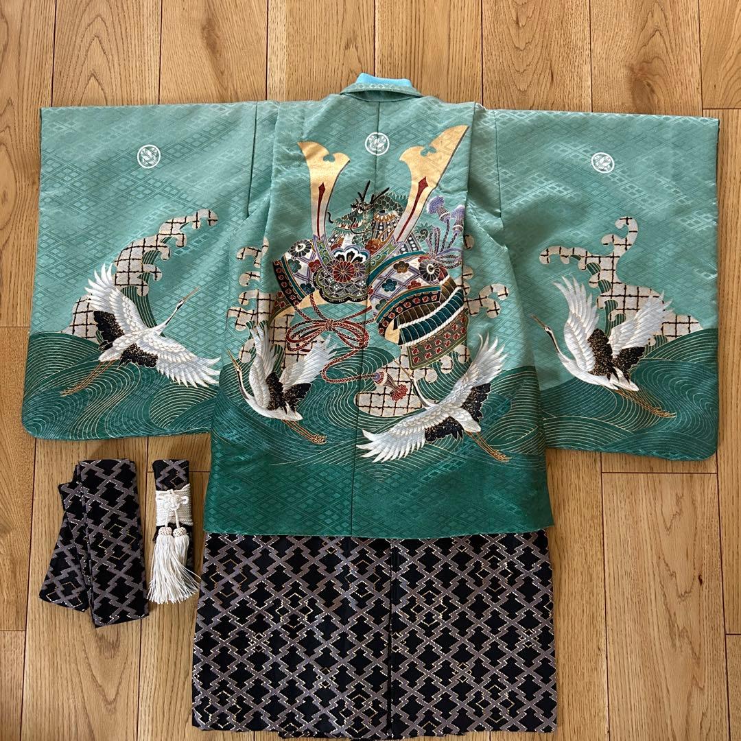 腰紐不要！5歳用羽織袴セット　緑　乙葉　日本製