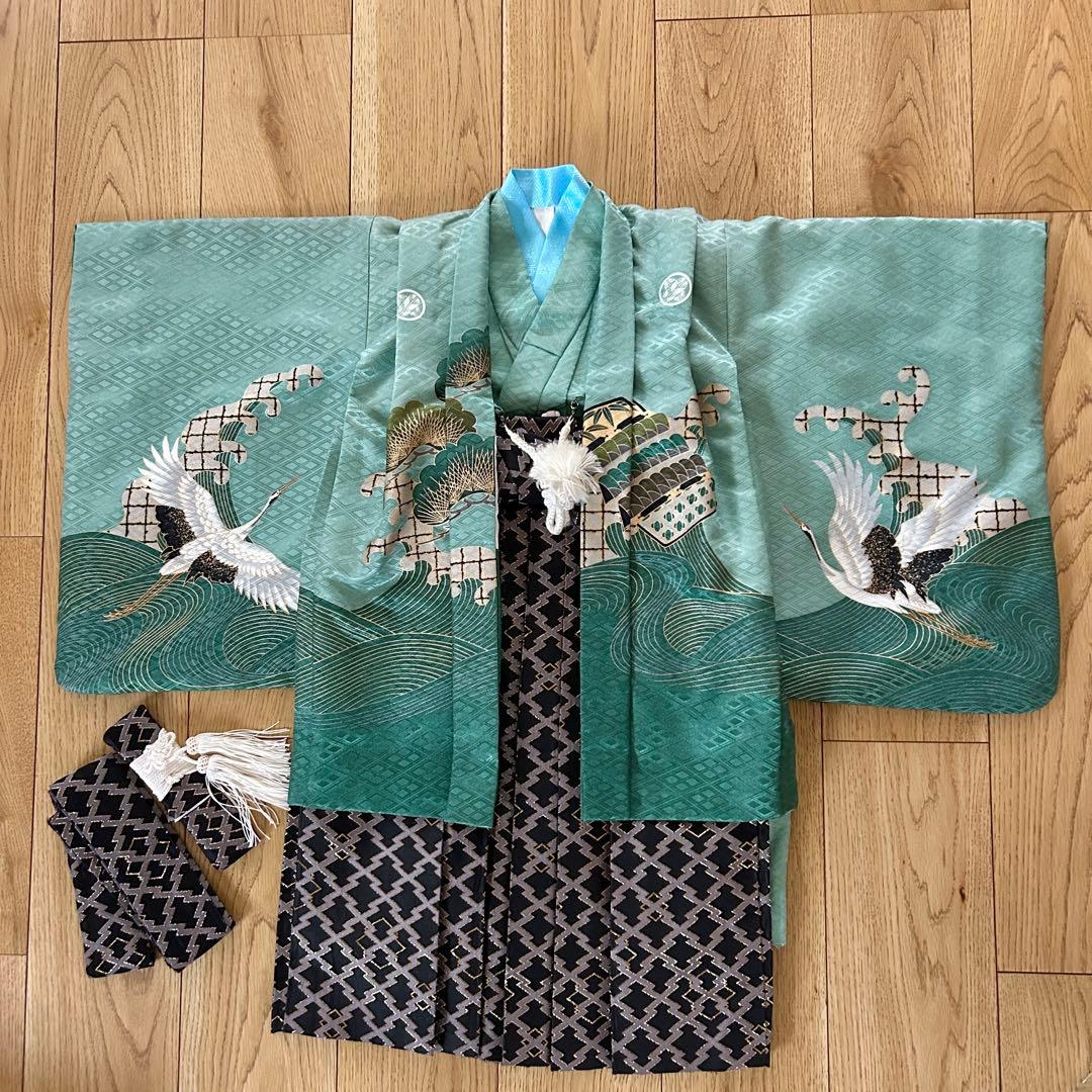 腰紐不要！5歳用羽織袴セット　緑　乙葉　日本製