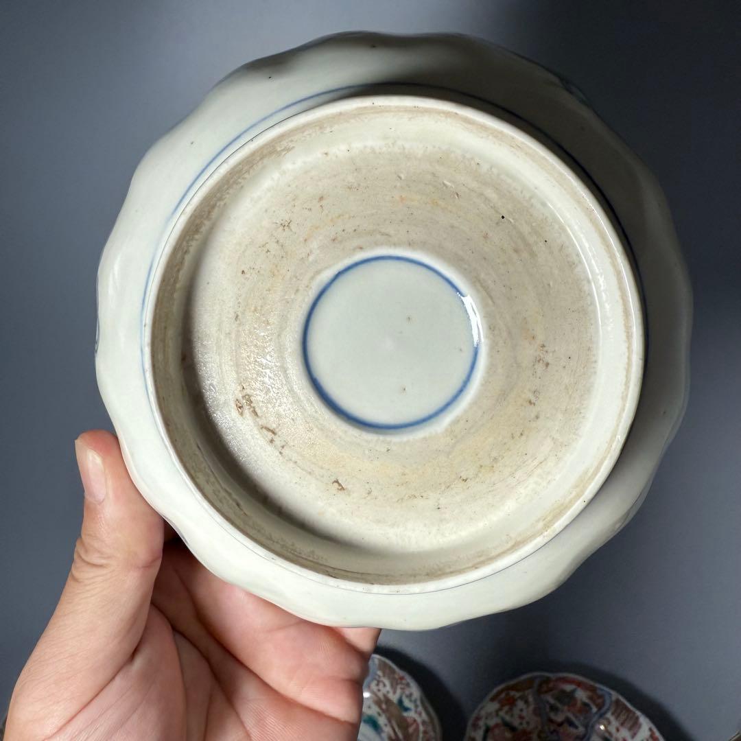 古伊万里 色絵千鳥文膾皿 12客 松 梅 蝶 魚 鹿の目 金蘭手 直径15cm