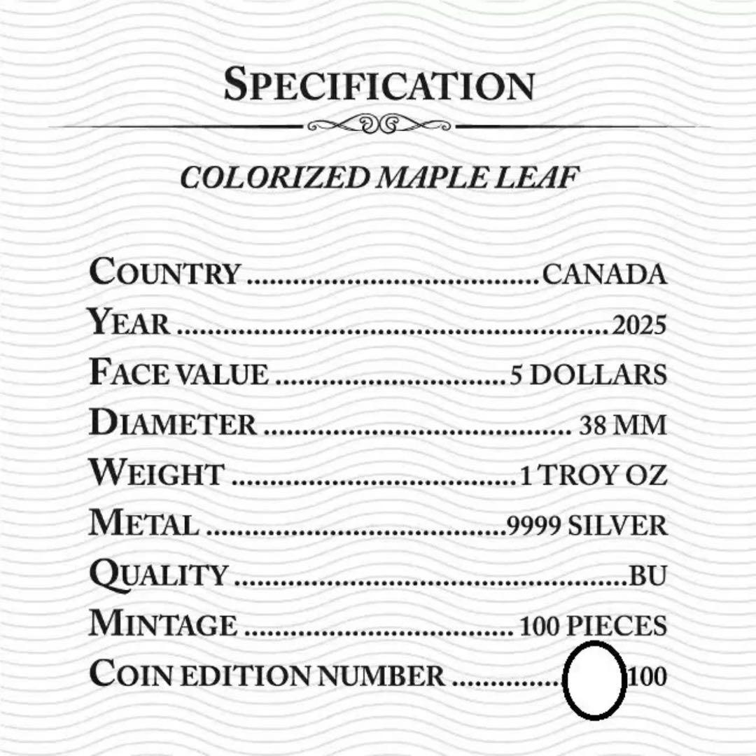 メイプルリーフ 銀貨 カラー ステンドグラスフェアリー -花を司る妖精- 1oz