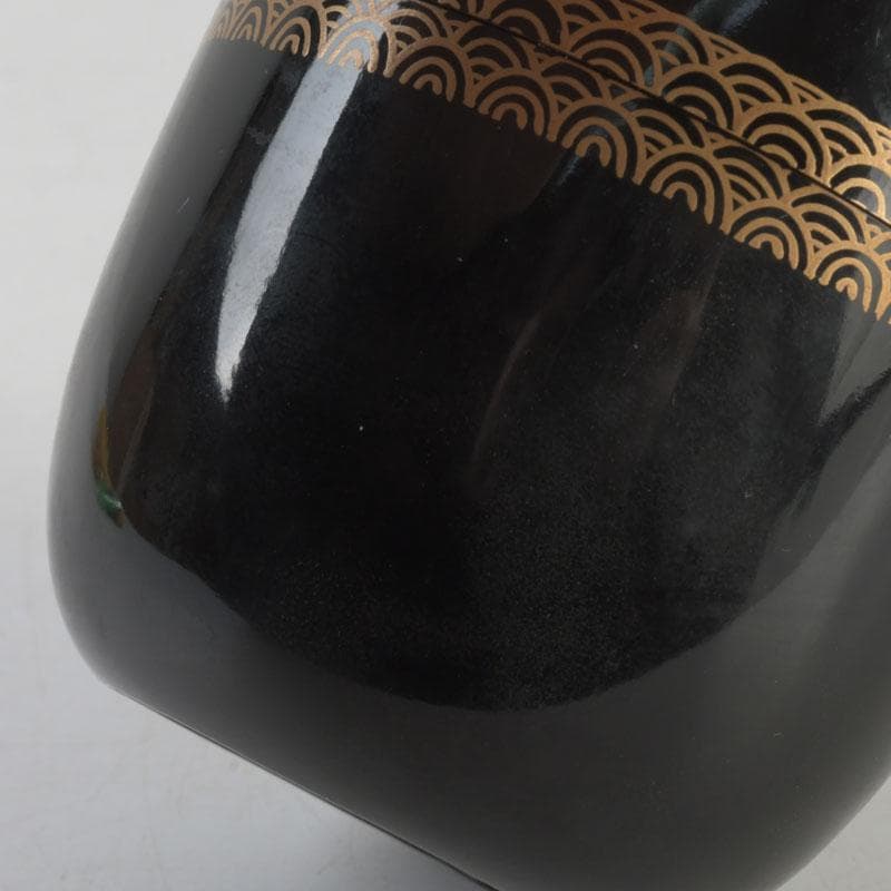 茶道具 黒漆 鶴蒔絵 中棗 共箱 V 9690