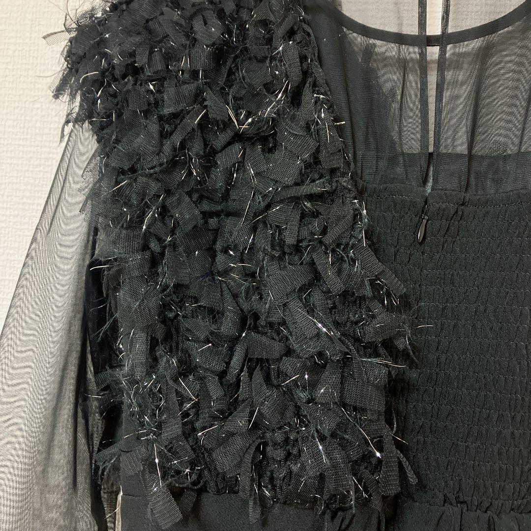 人気　ニアナ　フリンジグリッターノットドレス　パーティ　オケージョン　ブラック