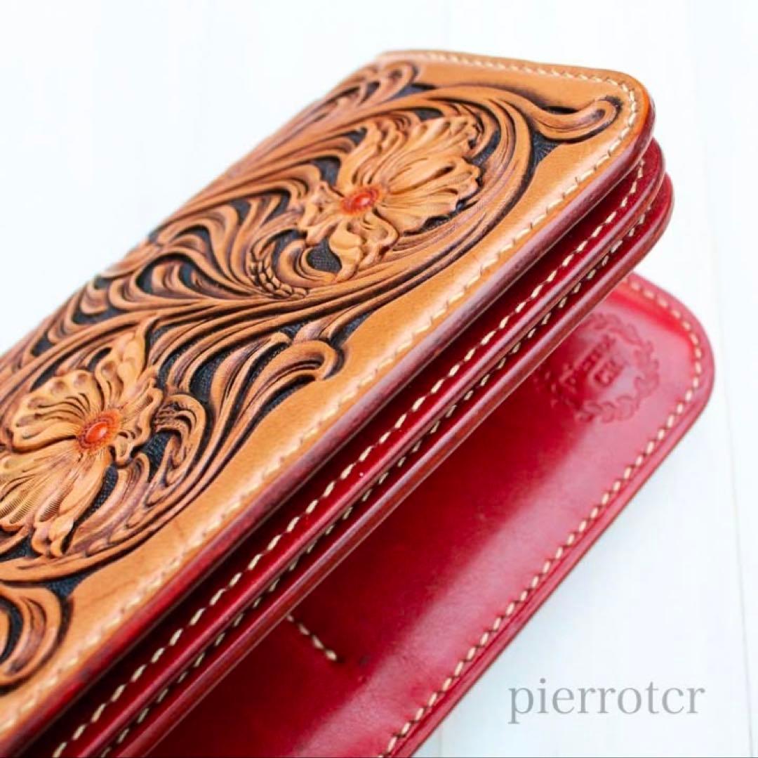 手彫り革財布　カービングロングウォレット