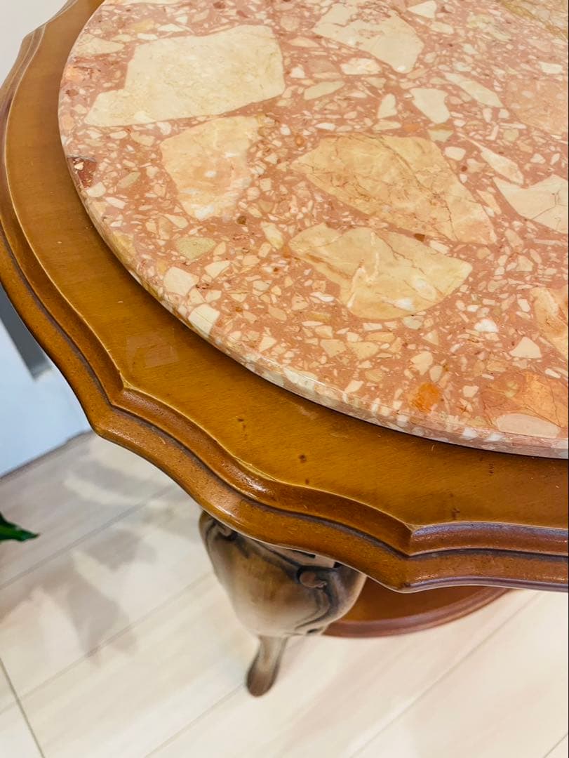 送料込み 大理石 猫脚 コンソール アンティーク 木製 彫刻 天板 テーブル