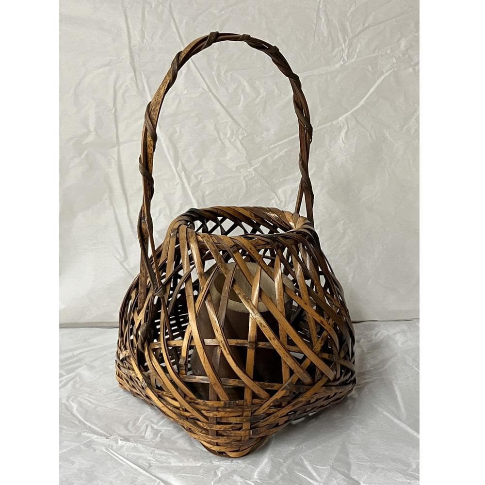 y053 竹花籠 在銘 花籠 竹籠 花入 宗全籠 竹花入