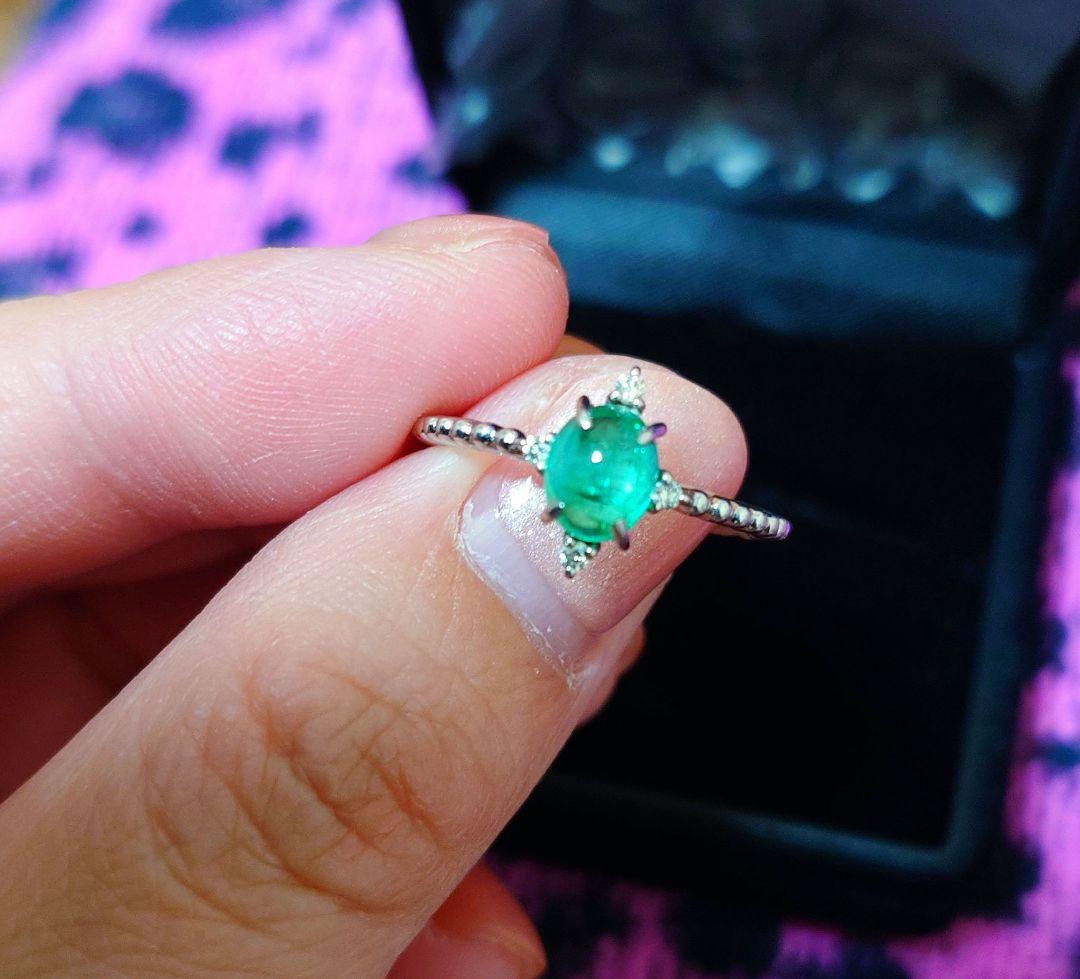 く*ろ様 pt900 パライバトルマリン　カボションカット　リング