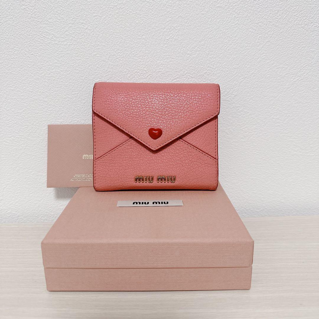 miumiu 財布 ピンク 羊革 ハート ラブレター マドラス ミュウミュウ 三