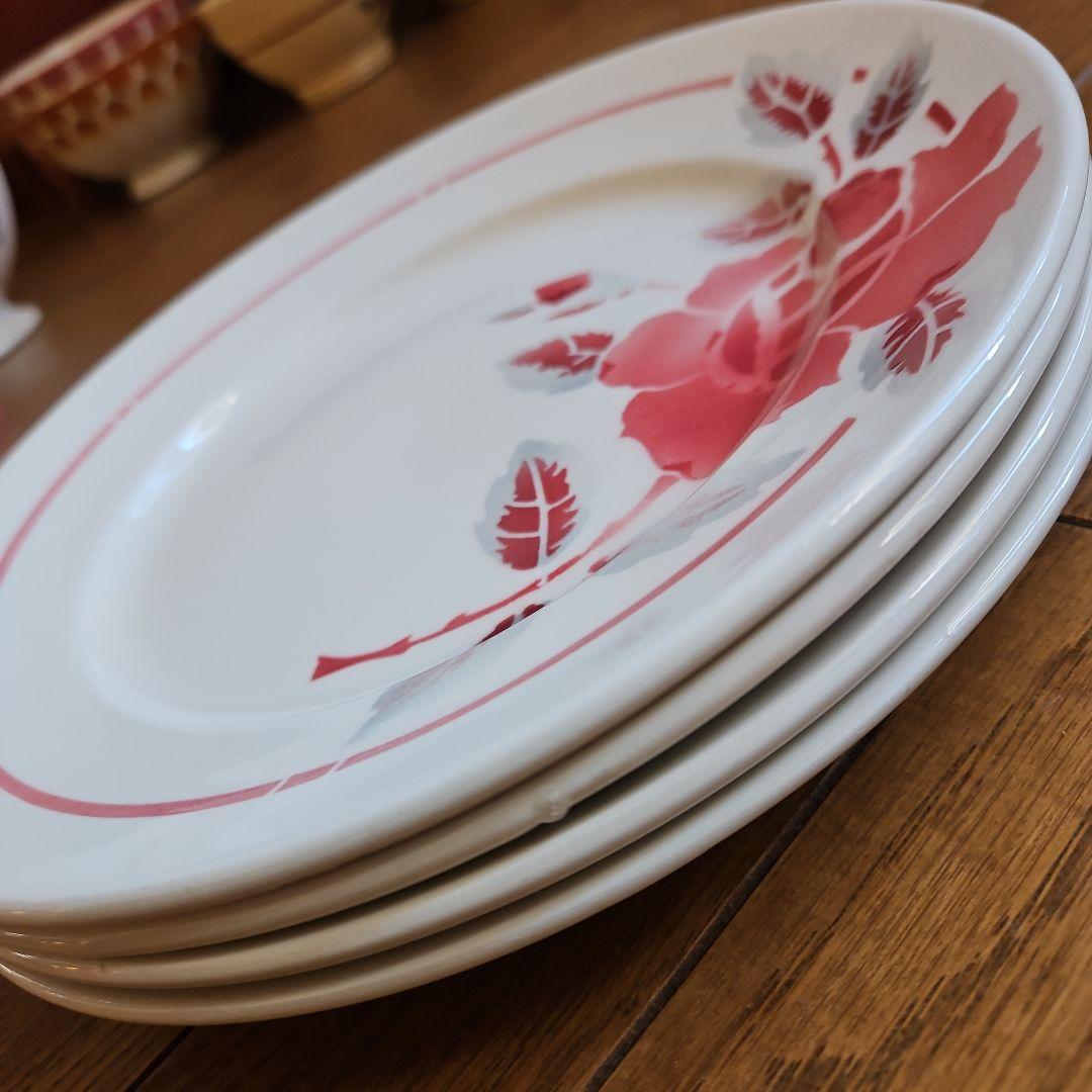 ローズ柄プレート 4枚セット ムーラン・デ・ルー製 フランス蚤の市