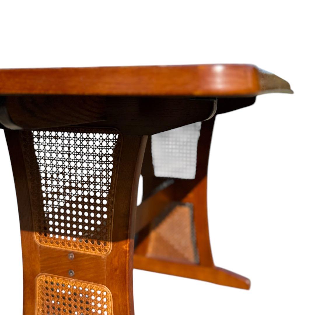 HR622【木目とラタンが美しい】三越ブルージュ　バタフライテーブル　三越家具