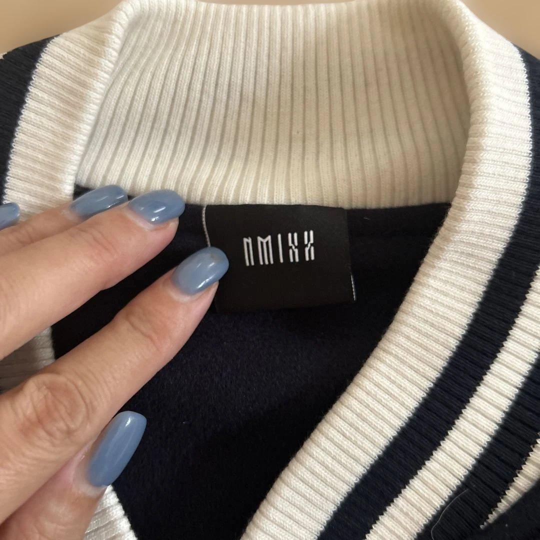 NMIXX スタジャン ネイビー NMIXX スタジャン ネイビー&ホワイト Logo