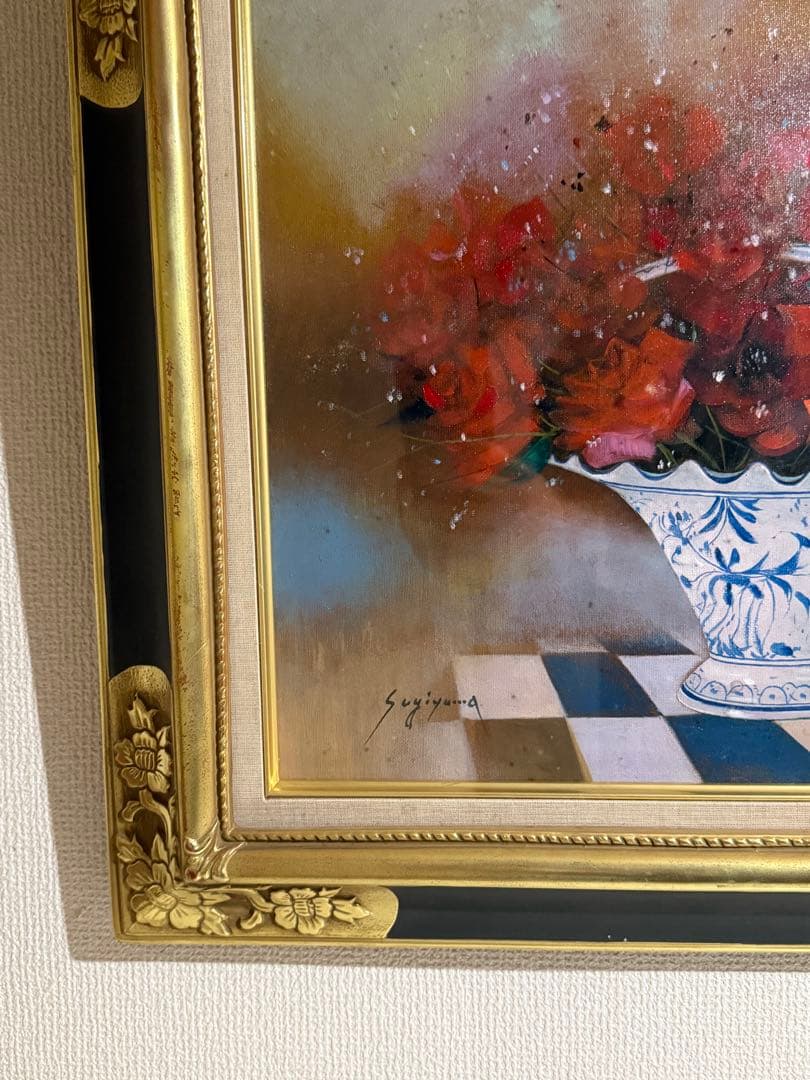 【紅薔薇】肉筆油彩画　作者不詳