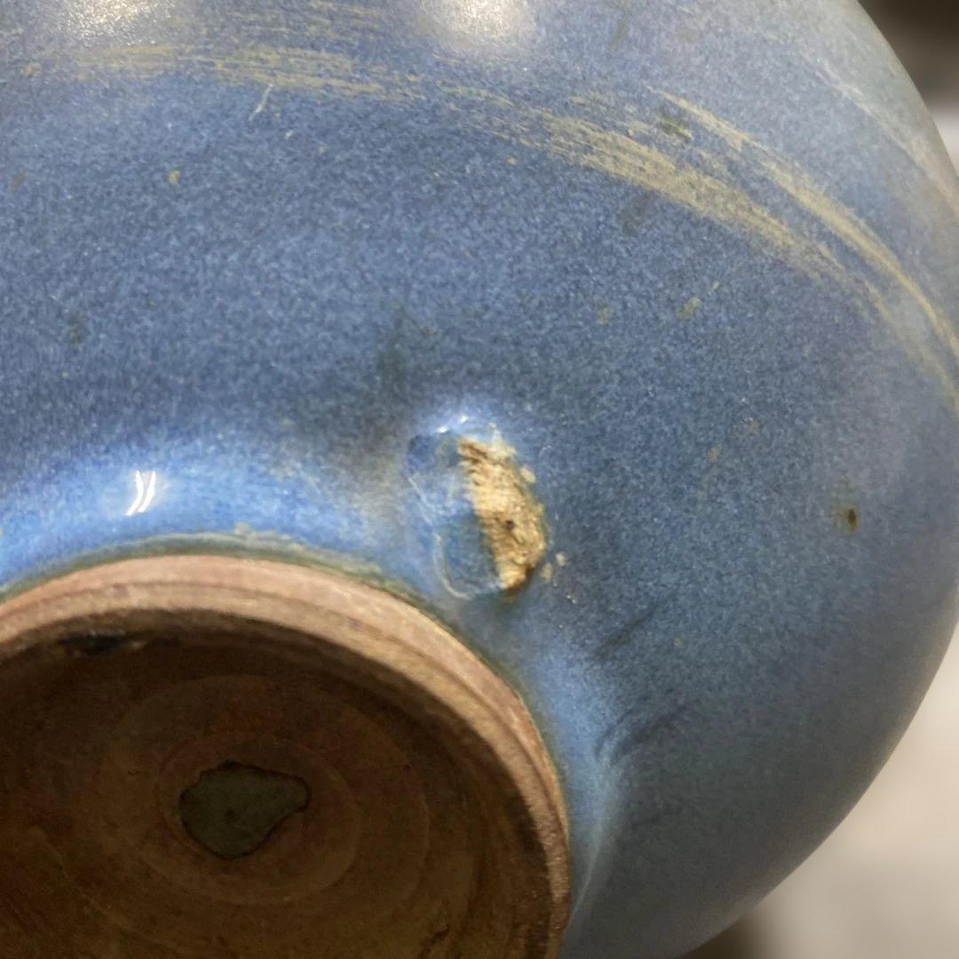 中国 藍釉 鉢 ボウル 窯変釉 美術 工芸品約高さ9cm 径
