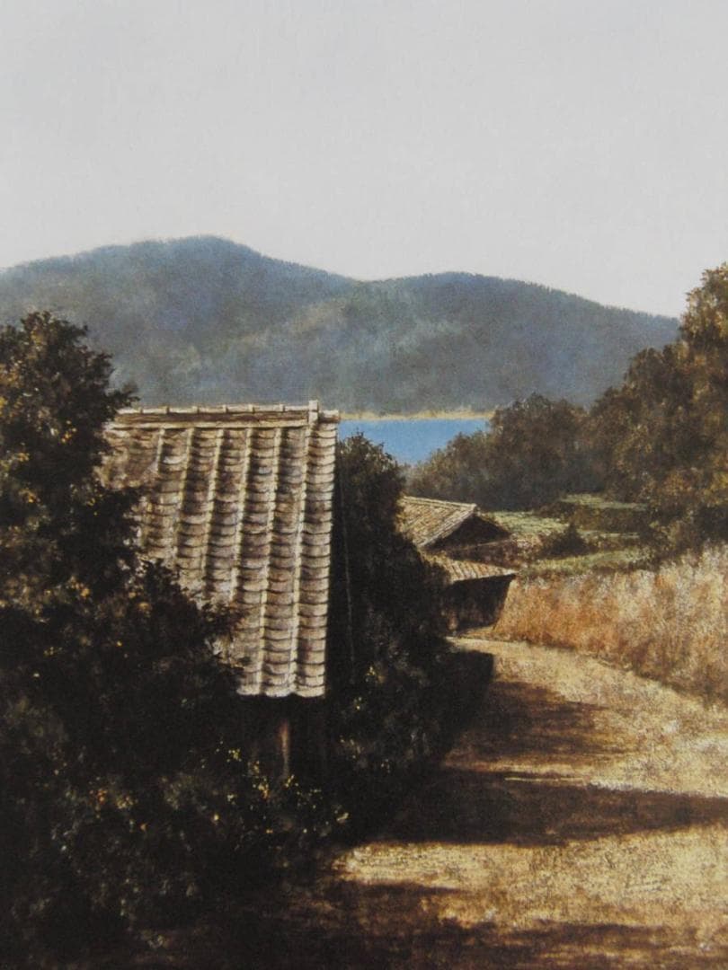 身野友之、【海の見える丘】、希少な額装用画集より、新品額装付