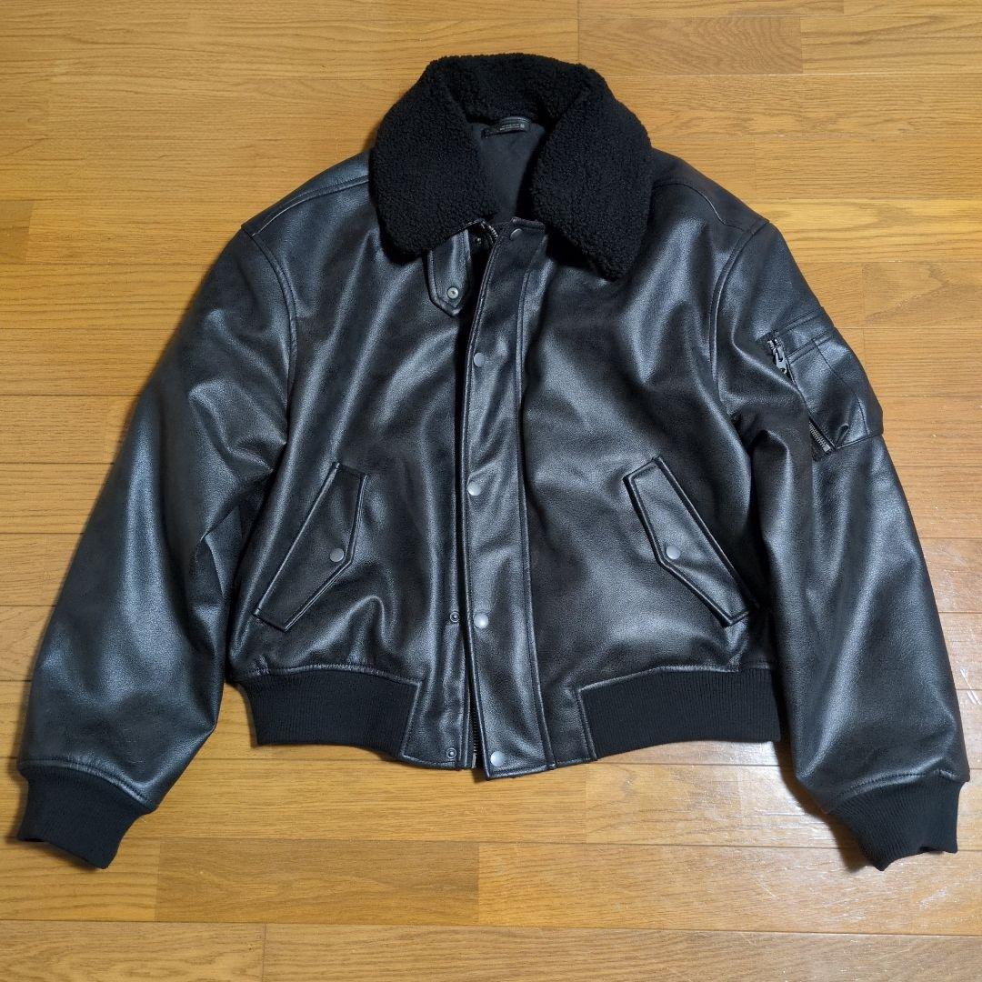 ZARA ボア襟付きブラックレザージャケット XL - メルカリ