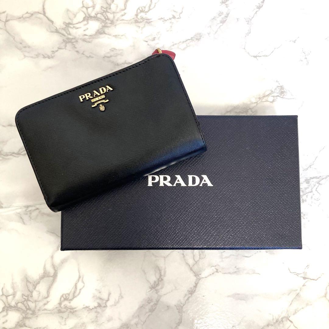 《美品》PRADA プラダ サフィアーノ ブラック 黒 レザー 二つ折り財布