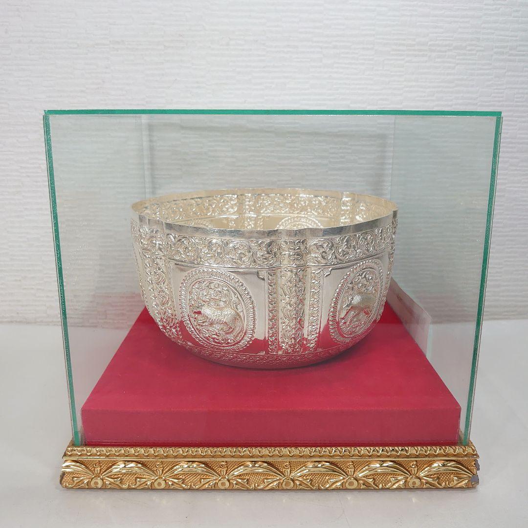 ケ*ン様 銀杯 銀細工 銀製ボウル 直径約21cm ラオス 1997年 ガラスケ